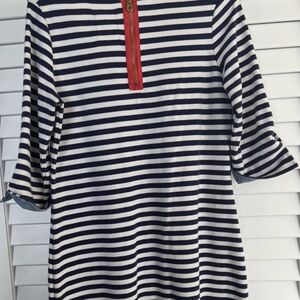 Joules Navy and White Striped Top with Red Accent